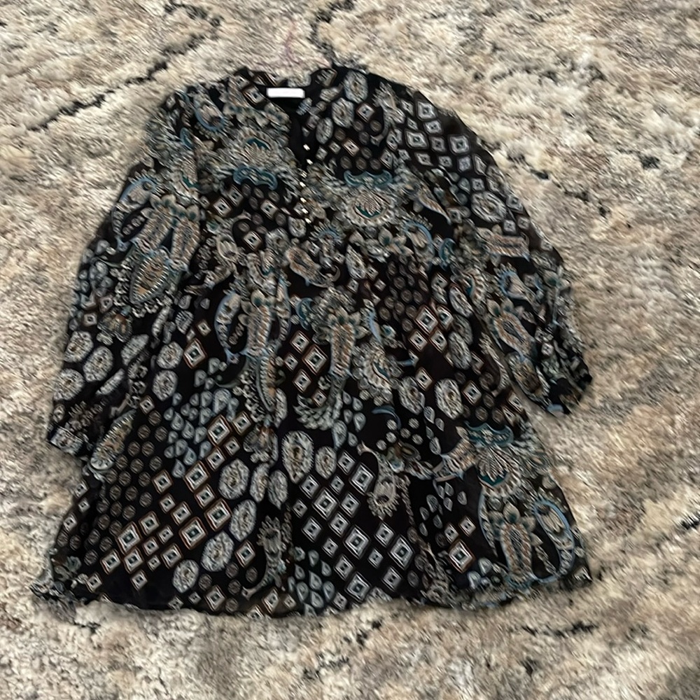 Ces Femme Paisley Dress Womens Size M Long Sleeves Peasant Multicolor and Lined.